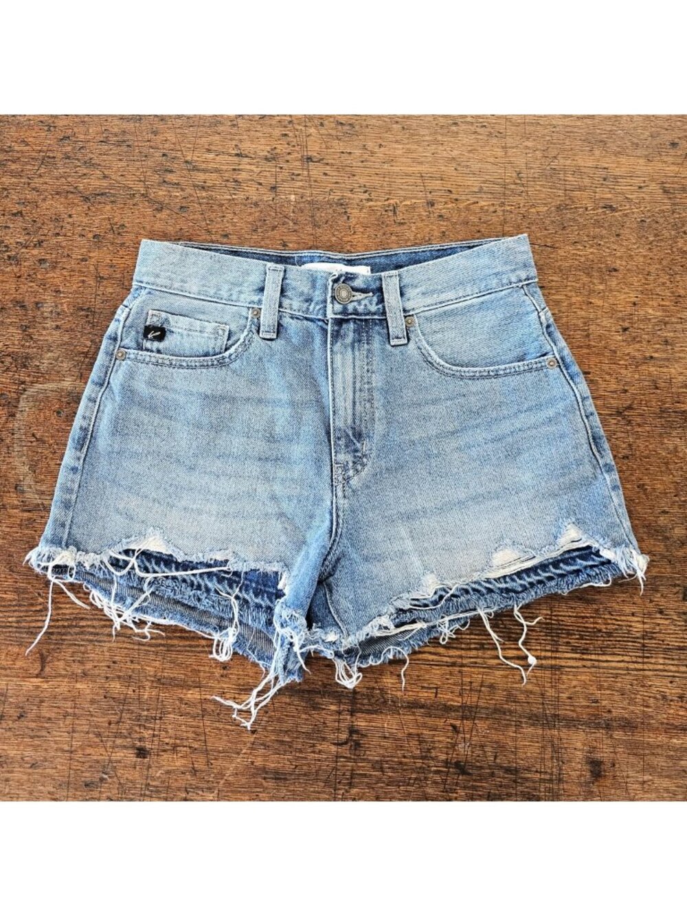 KanCan High Waist Denim Jean Cut Off Shorts Size 1 Distressed Light Wash Frayed
